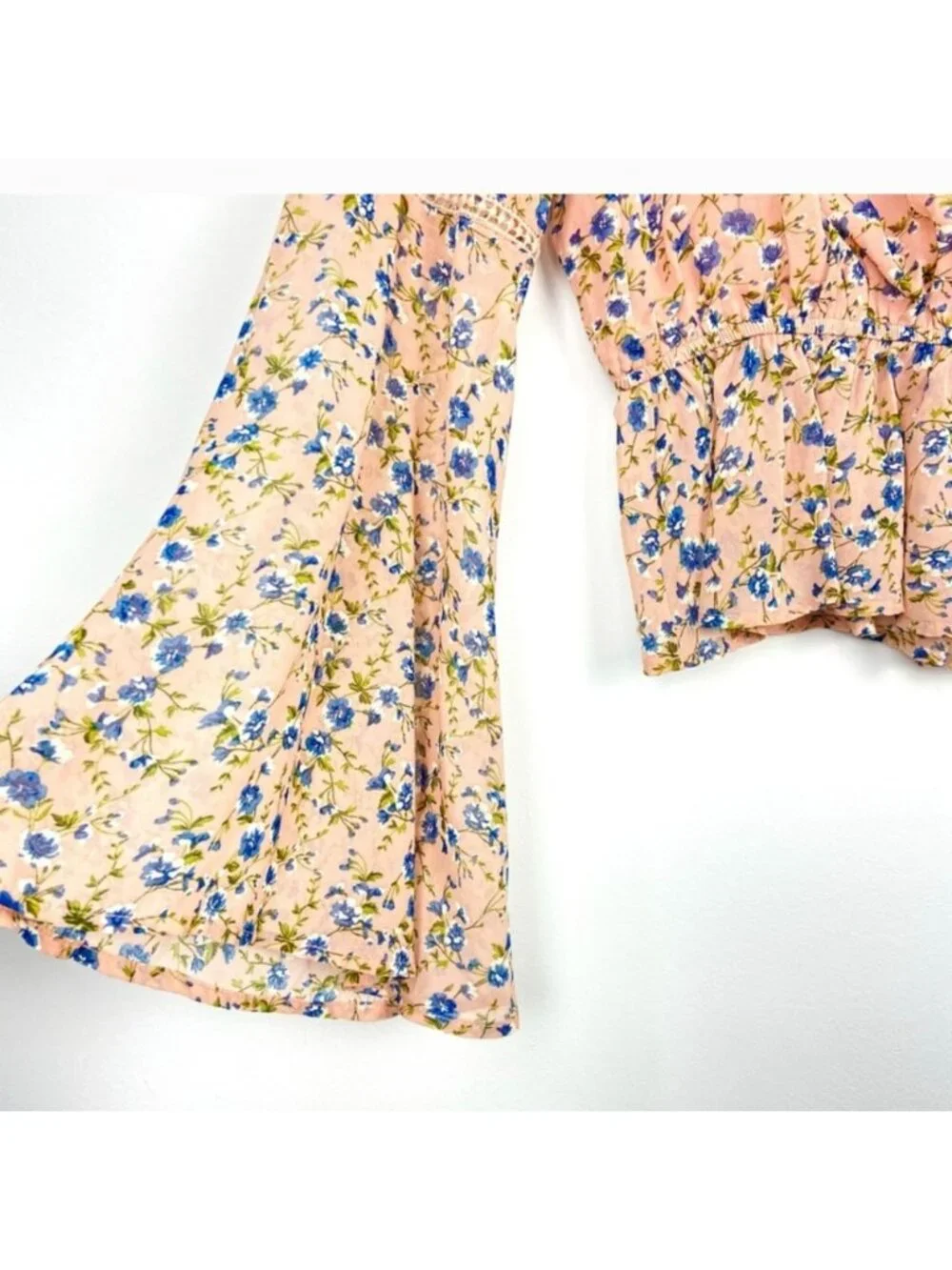Emory Park Pink Floral Bell Sleeve Top